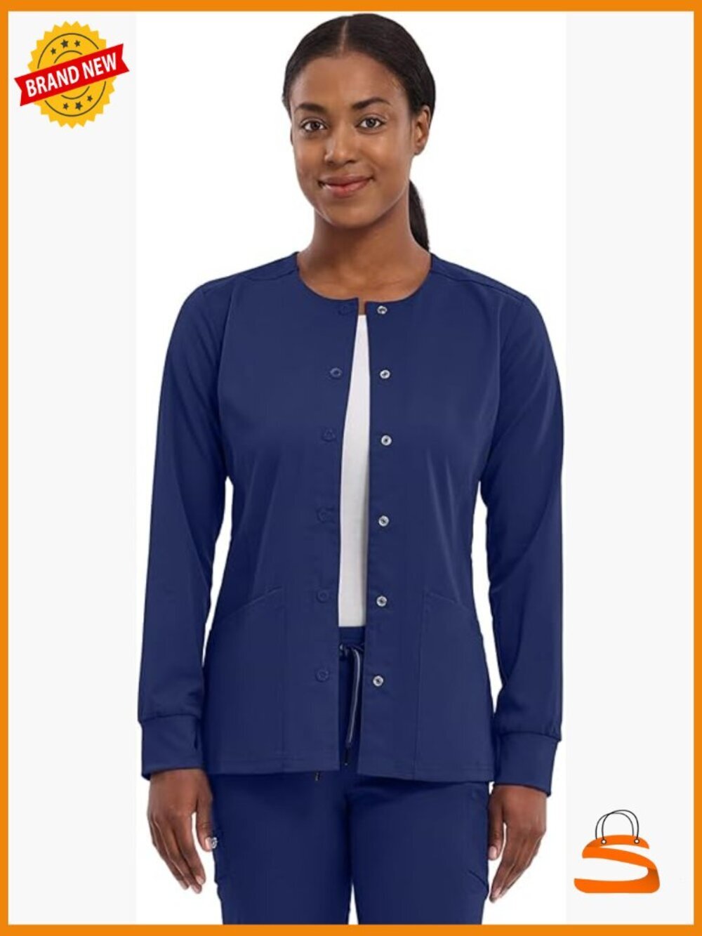 Women's Snap Front Scrub Jacket 2-Way Stretch Uniform Jacket